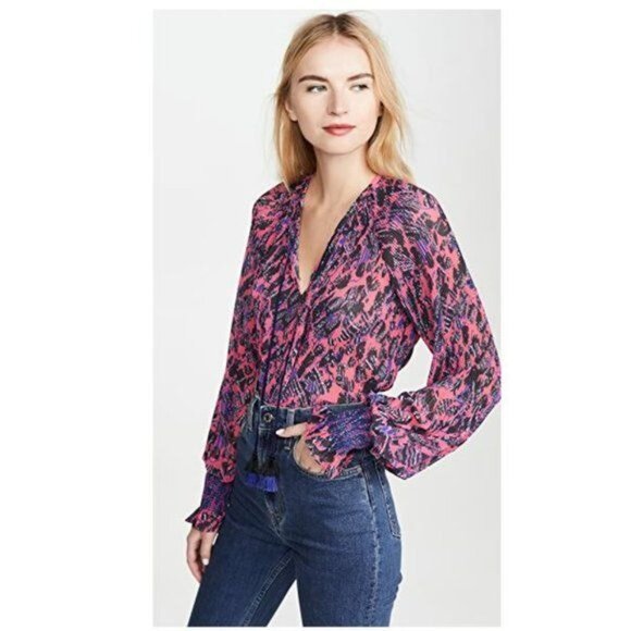 Derek Lam 10 Crosby Helena Pleated Speckled Floral Blouse - 4 - Picture 3 of 10